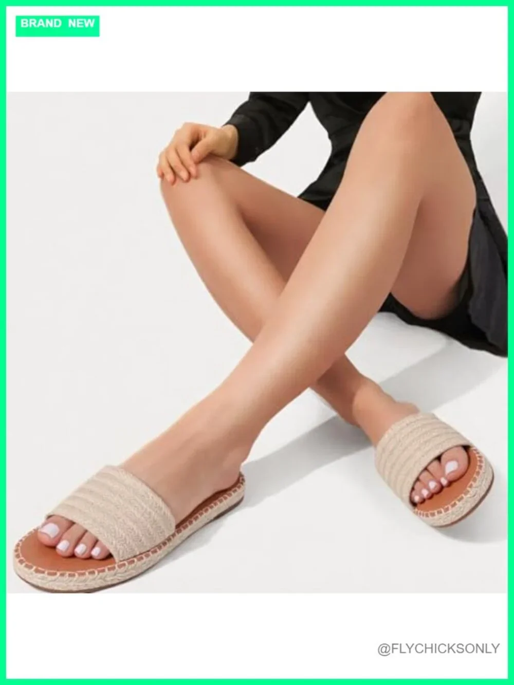Raffia Woven Espadrille Slide Sandals Women Flat Jute Dressy Summer